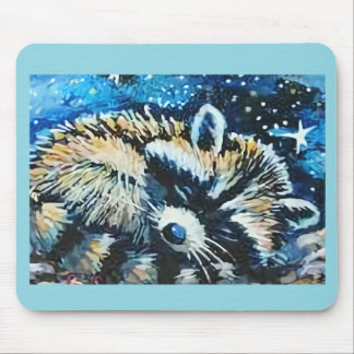 Racoon sleeping night sky mouse mat