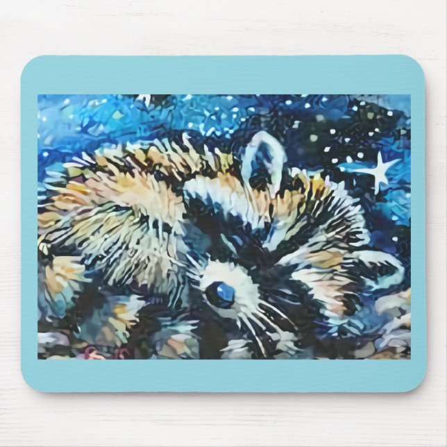 Racoon sleeping night sky mouse mat (Front)