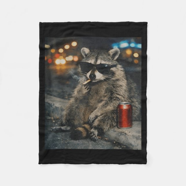 Racoon Smoking Cigarette Funny Animal Meme Fleece Blanket (Front)
