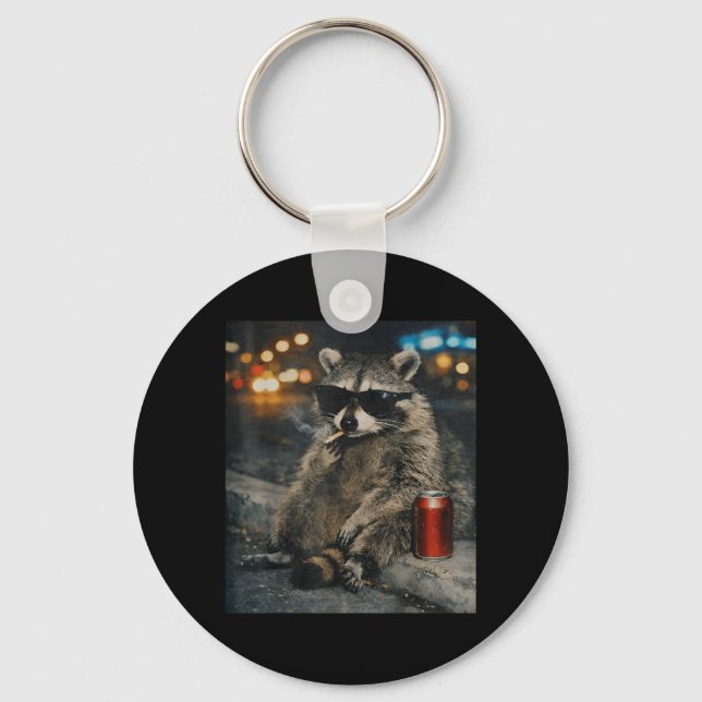 Racoon Smoking Cigarette Funny Animal Meme Key Ring (Front)