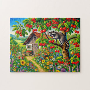Racoon Snacking on Cherries in Old Cherry Tree Jigsaw Puzzle