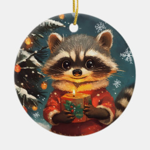 Racoon snow Christmas songs Ceramic Tree Decoration