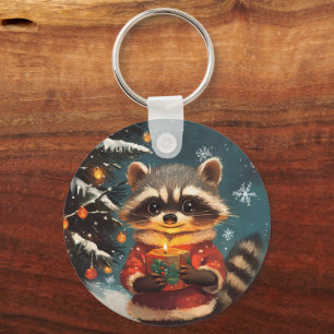 Racoon snow Christmas songs Key Ring