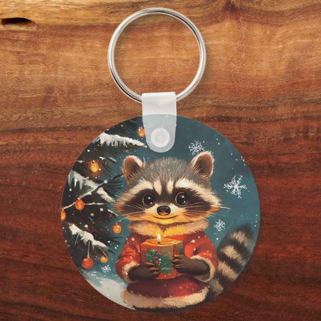 Racoon snow Christmas songs Key Ring (Front)