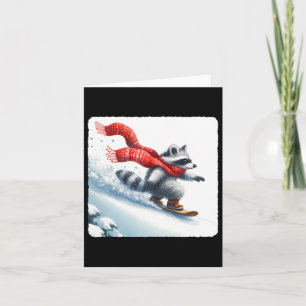 Racoon Snowboarding Down Hill In Red Scarf. Snowb Card