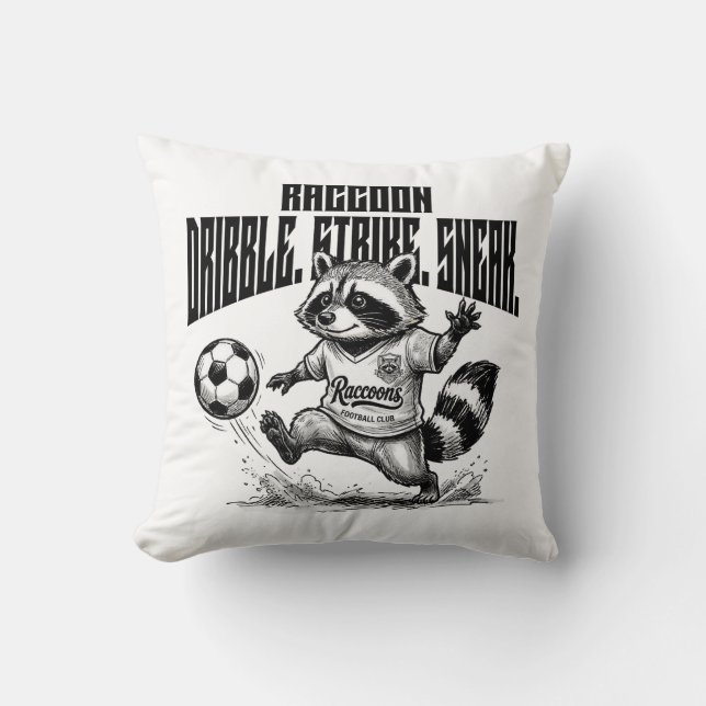 "Racoon Soccer Star - Dribble Strike Sneak " Cushion (Front)