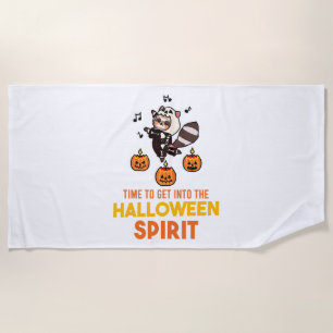 Racoon Spirit Halloween Pumpkin Party Beach Towel