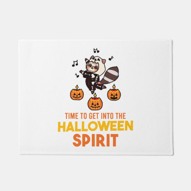 Racoon Spirit Halloween Pumpkin Party Doormat (Front)