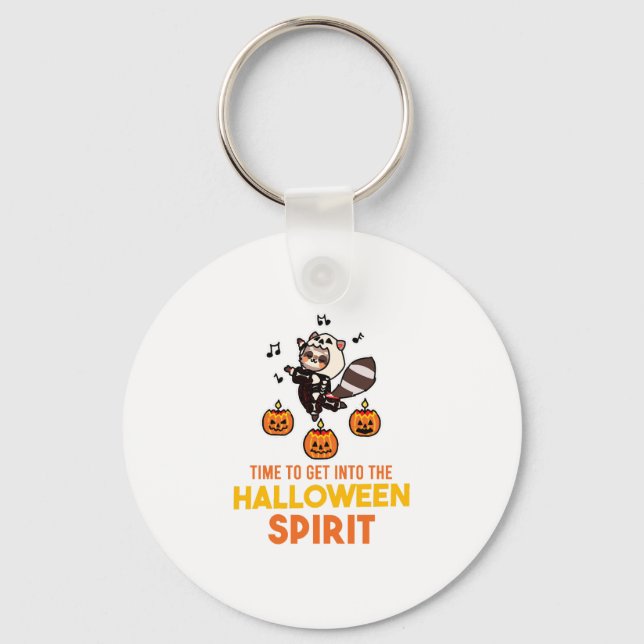 Racoon Spirit Halloween Pumpkin Party Key Ring (Front)