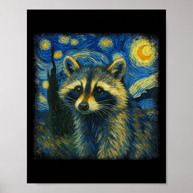 Racoon Starry Night Van Gogh Post-impressionist N Poster (Front)