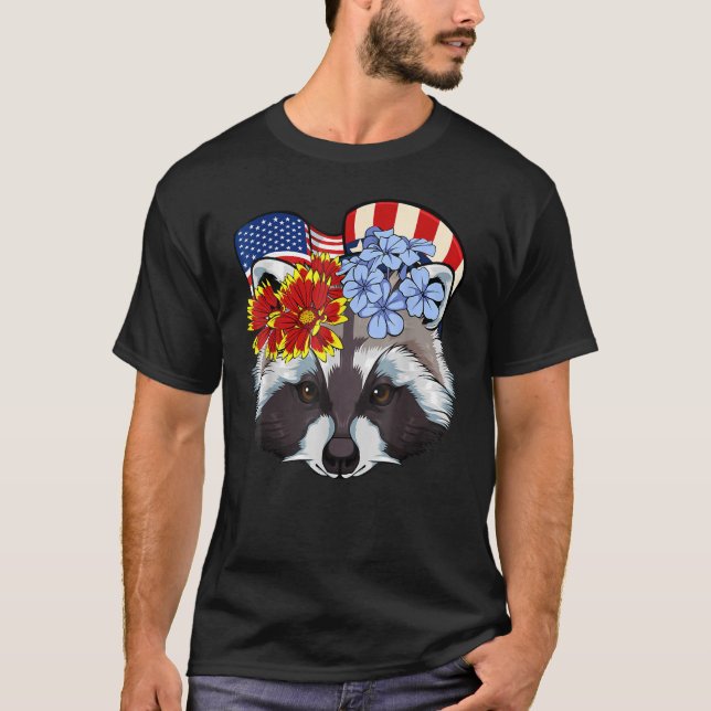Racoon Stay Trashy Patriotic Panda America 4th Of T-Shirt (Front)