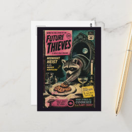 Racoon Stealing Cookies Faux Vintage Book Cover Postcard