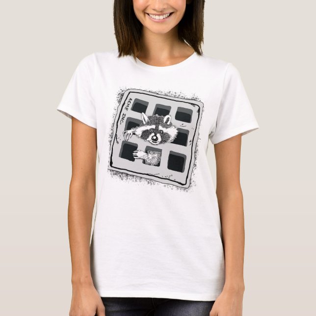 Racoon Stuck in Grate Illustration T-Shirt (Front)