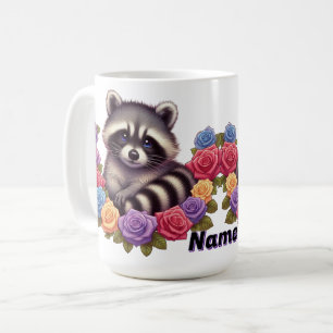 Racoon Surrounded by Vibrant Colourful Roses  Coffee Mug