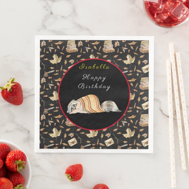 Racoon Sweet Fall Customise Text and Colour Napkin (Insitu)