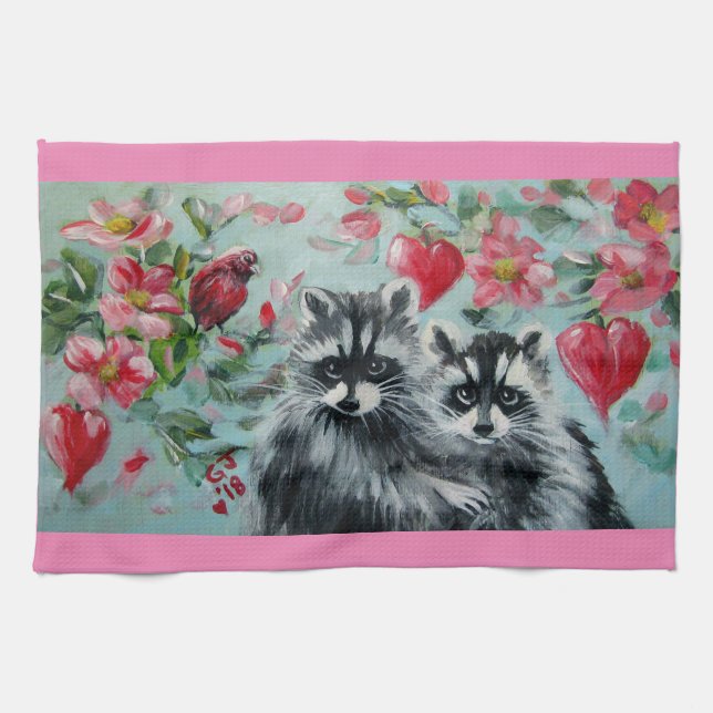 Racoon Sweethearts Kitchen Towels (Horizontal)