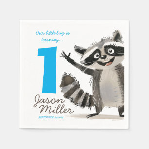 Racoon themed birthday party for babe turning 1  napkin