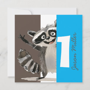 Racoon themed birthday party for baby turning 1 invitation
