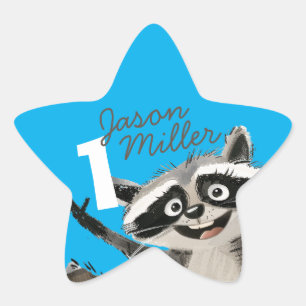 Racoon themed birthday party for baby turning 1 star sticker