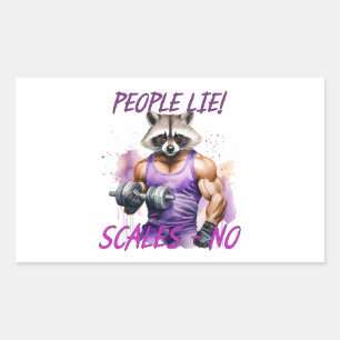 Racoon trainer, athlete, dumbbells rectangular sticker