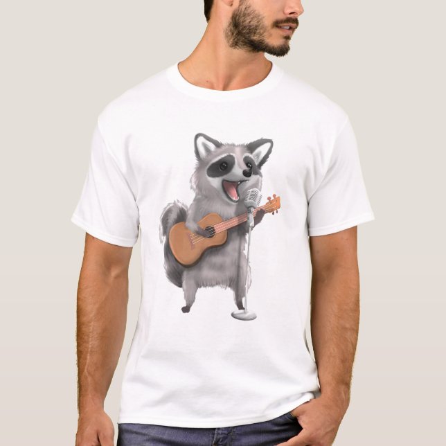 Racoon Trash Panda Singing Guitar Player Musician T-Shirt (Front)