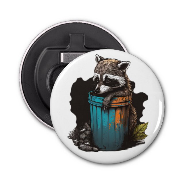 Racoon trash panda with his trash can  bottle opener (Front)