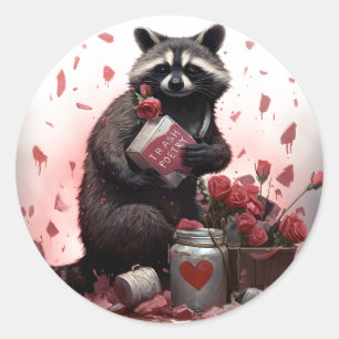 Racoon trash poetry Valentines day Classic Round Sticker