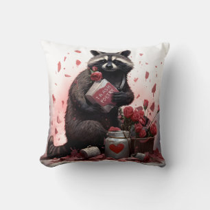 Racoon trash poetry Valentines day Cushion