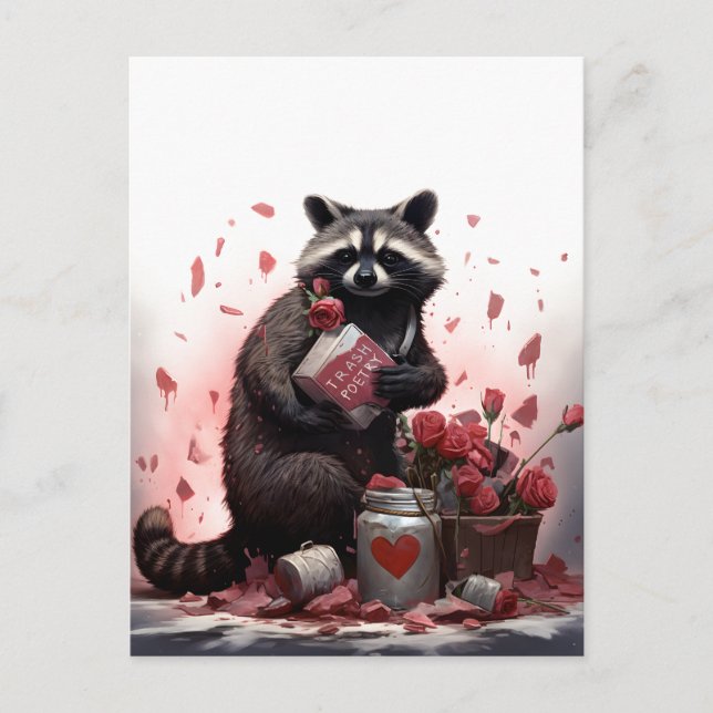 Racoon trash poetry Valentines day Postcard (Front)