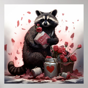 Racoon trash poetry Valentines day Poster