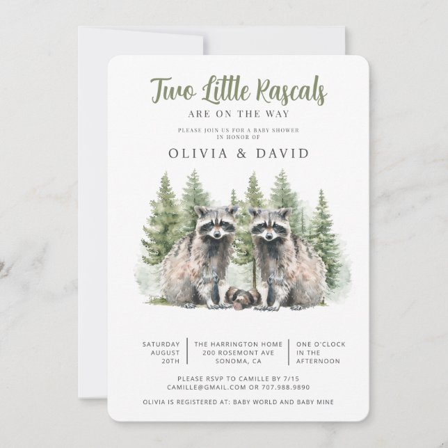 Racoon Twins Baby Shower Invitation (Front)