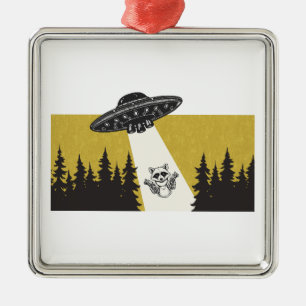 Racoon UFO Metal Tree Decoration