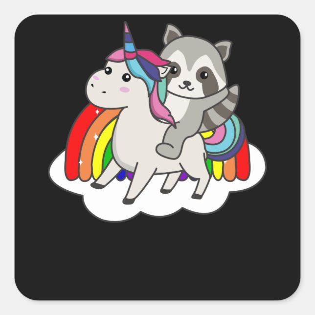 Racoon Unicorn Rainbow Animals Unicorns Square Sticker (Front)