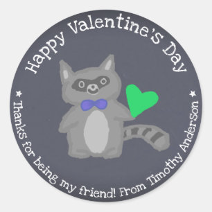 Racoon Valentine's Day Cute Kid's Classic Round Sticker