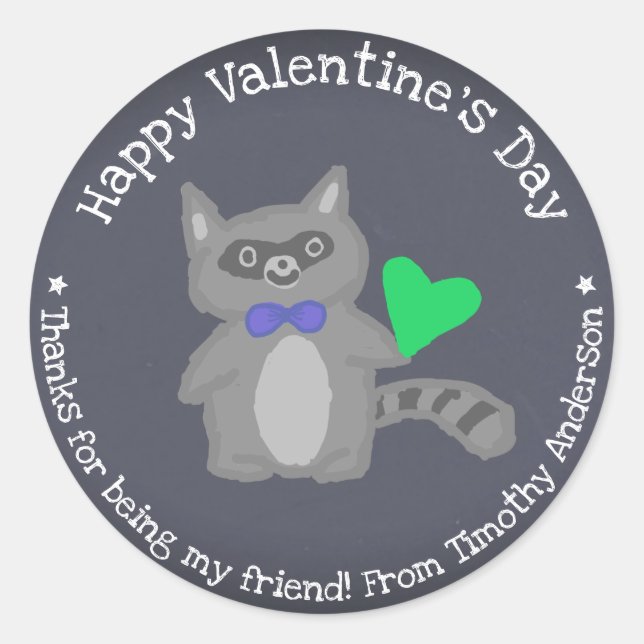 Racoon Valentine's Day Cute Kid's Classic Round Sticker (Front)