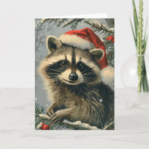 Racoon vintage personalised Christmas Holiday Card