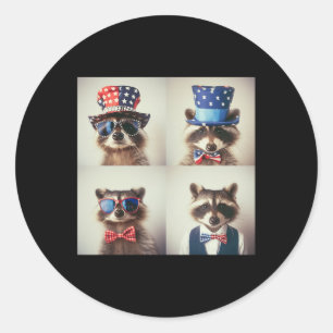 Racoon Vintage Photo Machine Style, Independence Classic Round Sticker