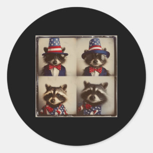 Racoon Vintage Photo Machine Style, Independence Classic Round Sticker