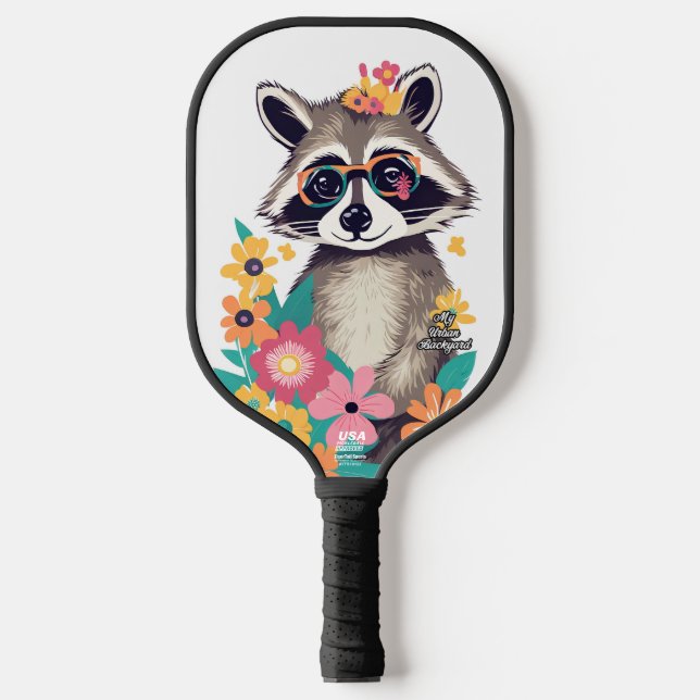 Racoon w Glasses Personalised Pickleball Paddle (Front)