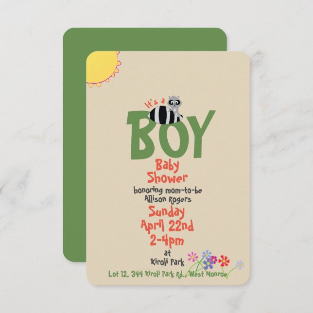 Racoon w/Squirrel Boy Baby Shower Invitations (Front/Back)