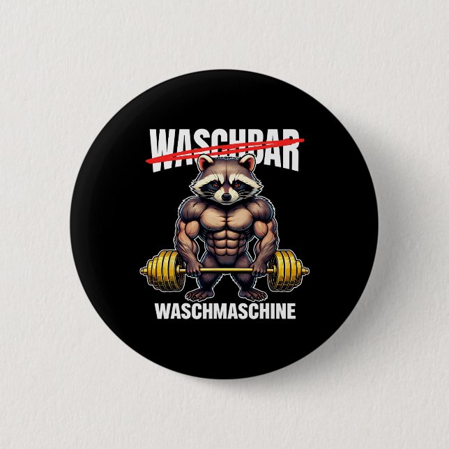 Racoon Washing Machine Bodybuilding Fitness Gym  6 Cm Round Badge (Front)