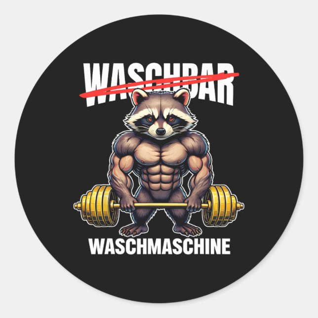 Racoon Washing Machine Bodybuilding Fitness Gym  Classic Round Sticker (Front)