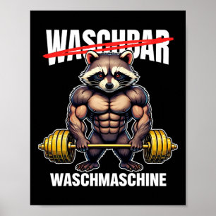 Racoon Washing Machine Bodybuilding Fitness Gym  Poster