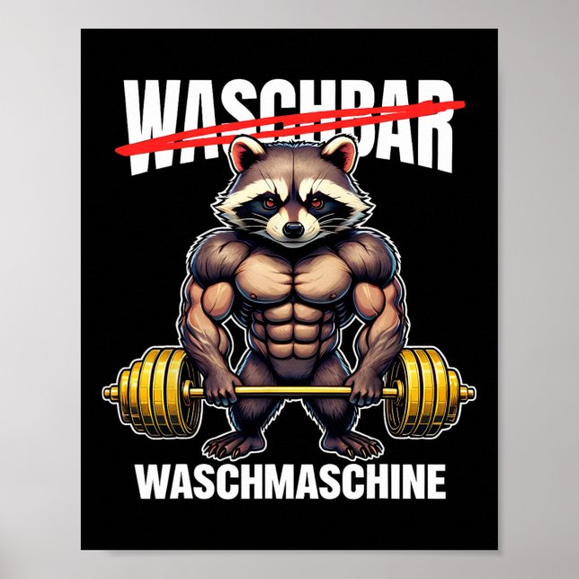 Racoon Washing Machine Bodybuilding Fitness Gym  Poster (Front)
