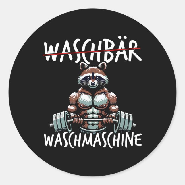 Racoon Washing Machine Racoon Fitness Bodybuildi Classic Round Sticker (Front)