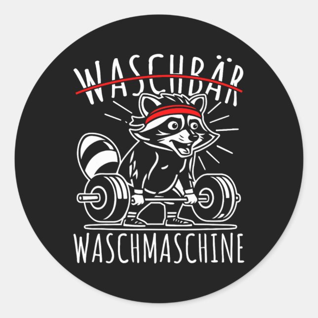Racoon Washing Machine Racoon Fitness Bodybuildi Classic Round Sticker (Front)