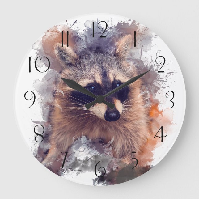 Racoon Watercolor Large Clock (Front)