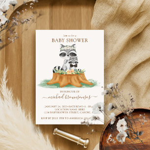 Racoon Watercolor Mummy Baby Boy Shower Invitation