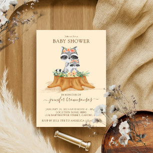 Racoon Watercolor Mummy Baby Shower Invitation