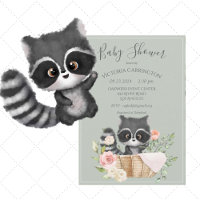 Racoon Watercolor Sage Green Baby Shower